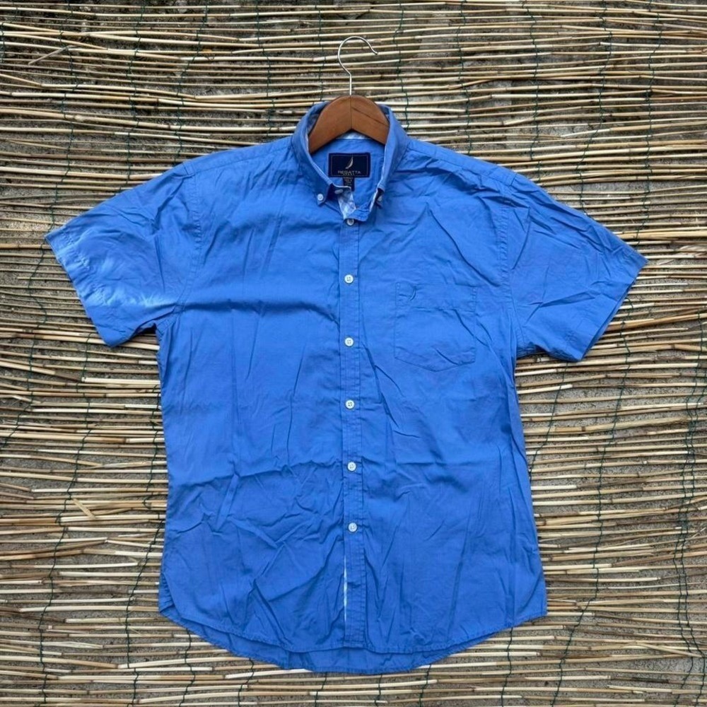 Short Sleeve‎ Button Down Shirt Mens Medium Blue Woven Regatta Sport Summer